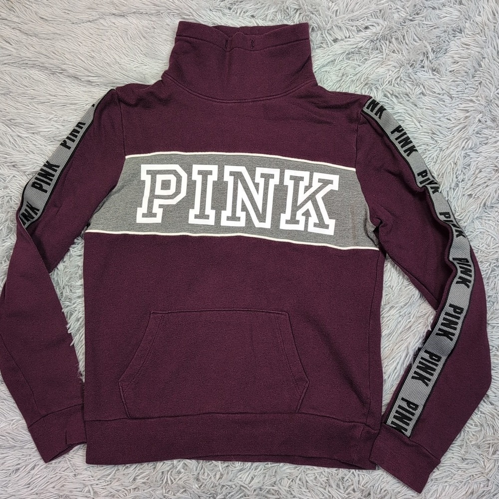 Pink Victorias Secret Sweatshirt Womens XS Maroon Pockets Athletic Cozy Comfort